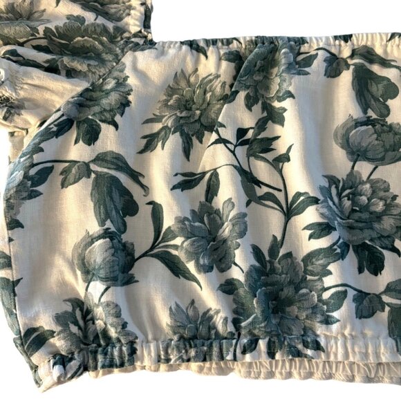 Abercrombie & Fitch Linen Blend Cropped‎ Floral Top Blue White Size XL - Picture 3 of 10